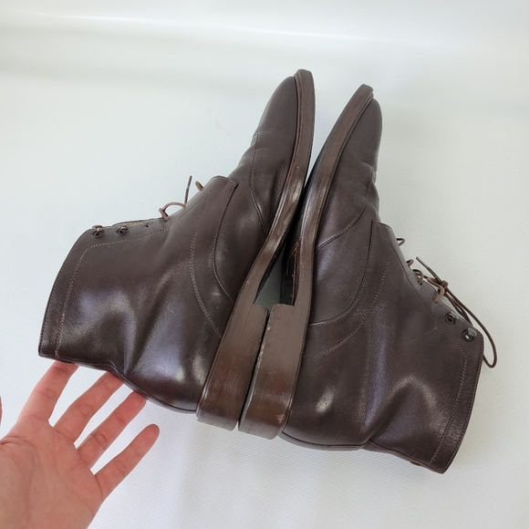 LOUIS VUITTON Brown Lace Up Leather Boots Mens Sz 7.5 - Picture 9 of 14